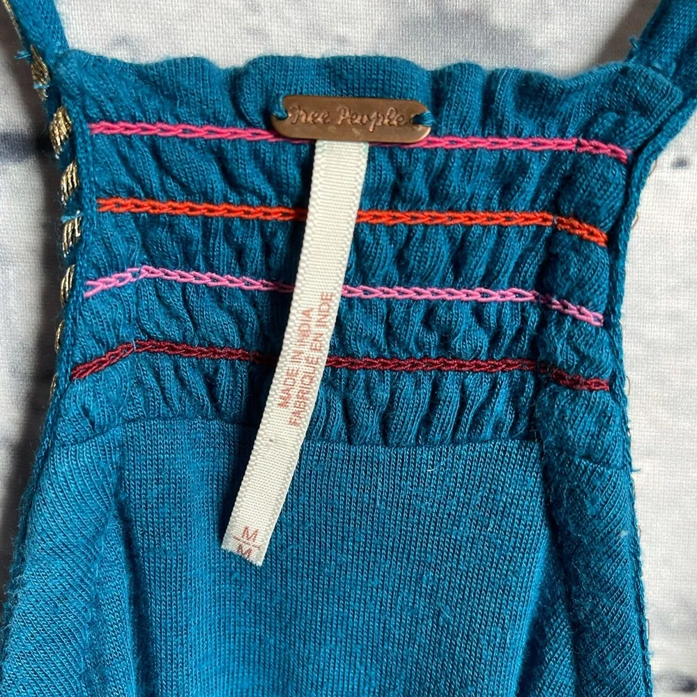 Free People Teal Embroidered Dress Medium - Picture 10 of 16